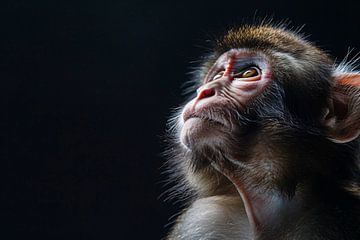 Reflecterende aap in donkere achtergrond van De Muurdecoratie