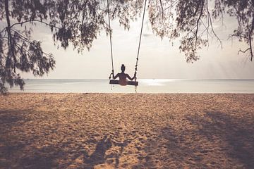 Woman swinging on the Beach - Koh Rong Samloem by WvH