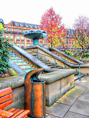 Vue de la fontaine des jardins de la paix de Sheffield