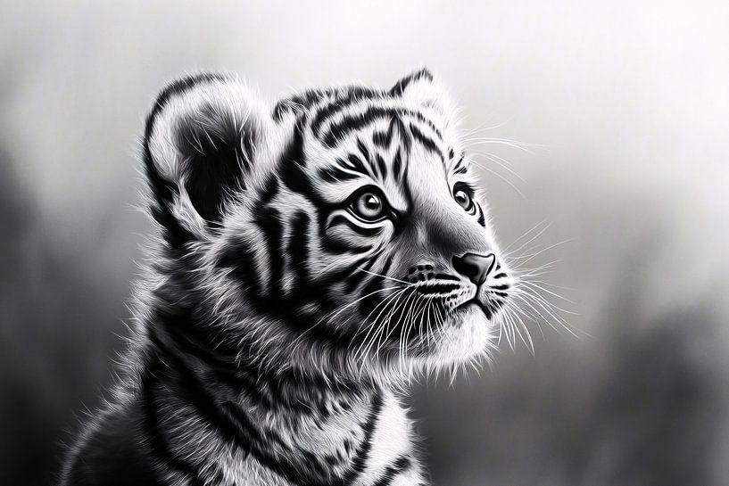 Cute tiger cub in black and white by Imperial Art House