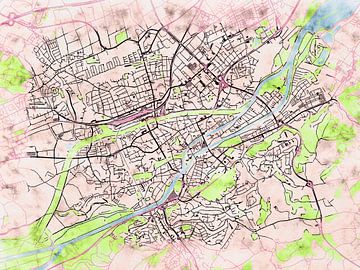 Kaart van Landshut in de stijl 'Soothing Spring' van Maporia