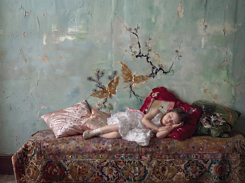Sleeping girl in a Japanese-style room