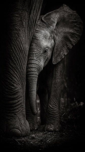 Protective embrace of a mother elephant - The refuge of giants by Retinas images
