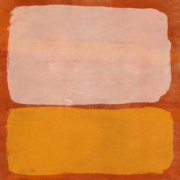 Modern abstract expressionism. Pink and yellow on orange. by Dina Dankers