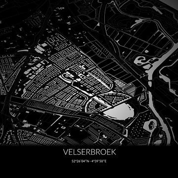 Zwart-witte landkaart van Velserbroek, Noord-Holland. van Rezona