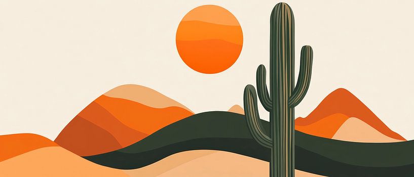 Sunset in the desert sand with cacti by Poster Art Shop