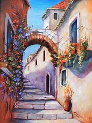 Mediterrane Bilder - Gasse gemalt