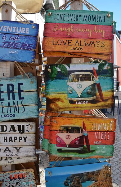 Colorful wooden signs with summer scenes Lagos Portugal by My Footprints