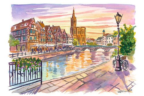 Strasbourg Petite France Travel Art scene with a view of the cathedral by Markus Bleichner