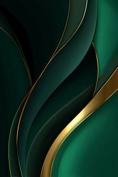 Abstracte Gouden Golf in Smaragdgroene Vormen Luxe Dynamiek