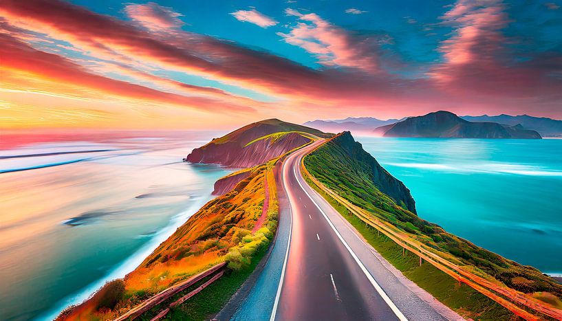 Zee met landschap en weg van Mustafa Kurnaz