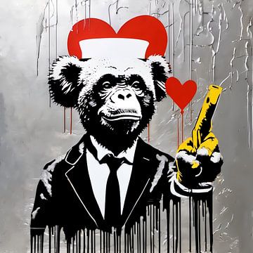 Silver Edition - Hommage Banksy - Affee - we hebben liefde nodig van Team W 32 Gallery