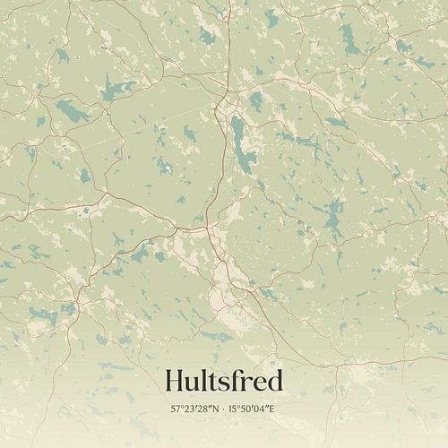 Vintage landkaart van Hultsfred, Sweden.