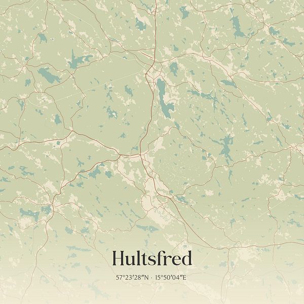 Vintage map of Hultsfred, Sweden. by Prints of Place