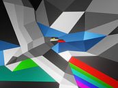 Rustiek abstract kleurrijk kunstwerk met een vogel en regenboog van Pat Bloom - Moderne 3D, abstracte kubistische en futurisme kunst thumbnail