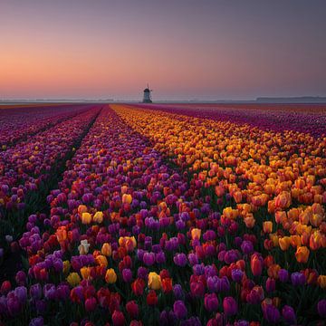 Colorful Dutch Tulip Fields at Sunset