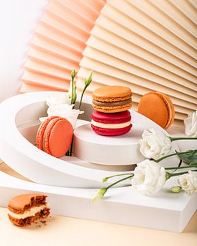 Cake macaroon or macaroon on green background by Iryna Melnyk