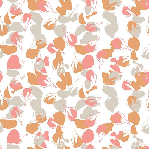 Retro bloesem. Abstracte botanische kunst in pastel roze, geel, grijs