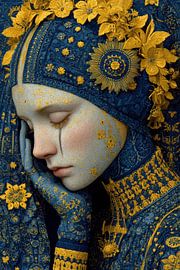 portret in geel en blauw