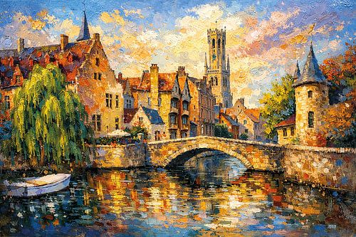 Brugge, België, een impressionistisch schilderij.