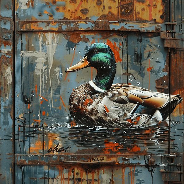 Graffiti Canard colvert Rouille Métal urbain détaillé Eau par gm_designs
