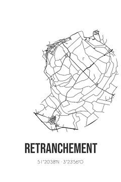 Retranchement (Zeeland) | Karte | Schwarz-Weiß von Rezona