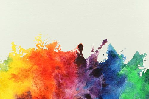 Explosie in regenboog kleuren (vrolijk abstract aquarel schilderij mooi behang kinderkamer spetters)