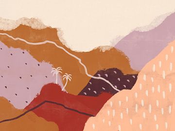 Paysage de montagne dans des couleurs chaudes et des tons pastel sur Anna Benge