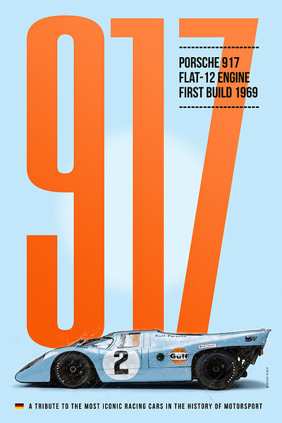 Gulf-Porsche 917 by Theodor Decker on canvas, poster, wallpaper