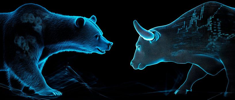 Bear and bull in neon look - futuristic by Poster Art Shop