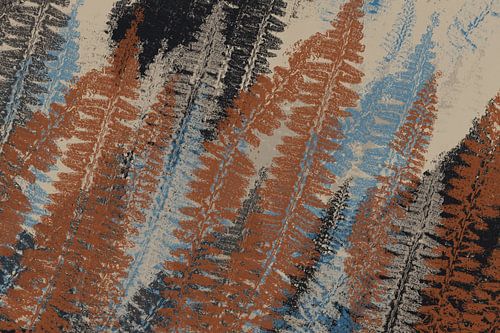 Varens bladeren I. Moderne botanische kunst in terracotta, ijsblauw, zwart en wit.