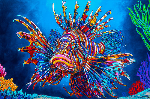 Farbenprächtiger Feuerfisch von Happy Paintings / Renata Rolefes Art