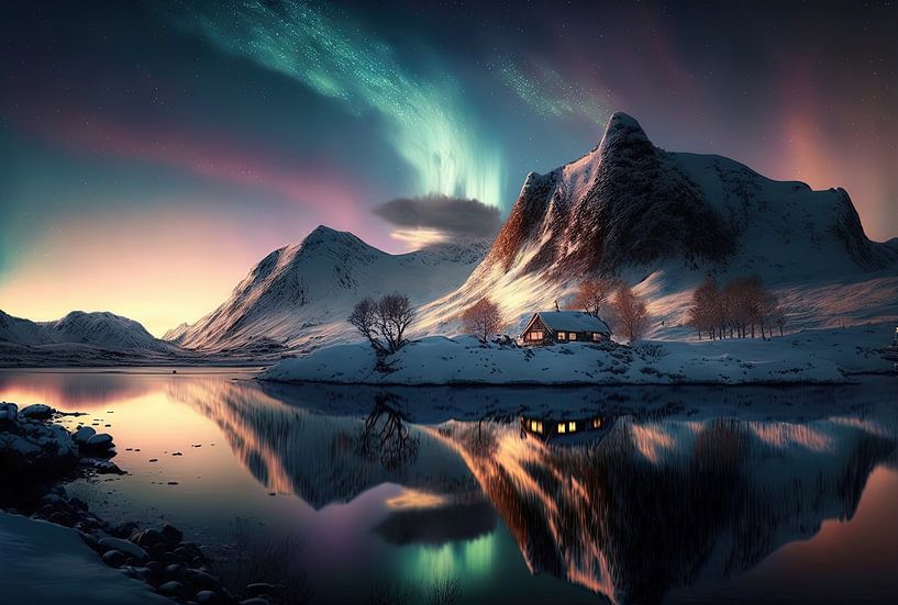 Naturhäuschen bei den Nordlichtern von Surreal Media