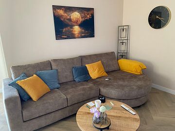 Klantfoto: Schilderij Zwart Goud | Groot Schilderij Woonkamer | Maan Schilderij van AiArtLand