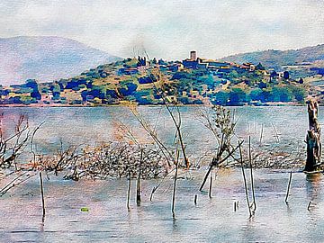 Uitzicht over Lago Trasimeno vanuit Sant Arcangelo Umbrië van Dorothy Berry-Lound