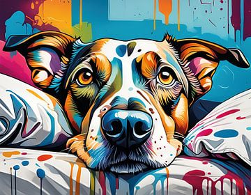 Hond abstract, graffiti, splash art stijl van Betty Maria Digital Art