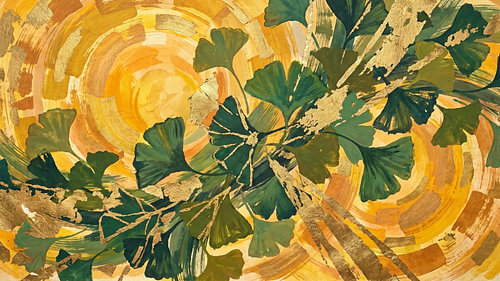 Golden Ginkgo Garden in Sunlight