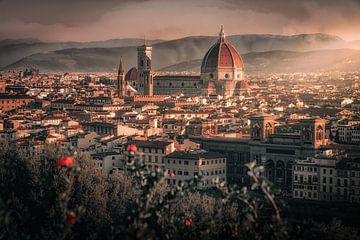 Florence skyline in ochtendzon (Kathedraal en Palazzo Vechio)