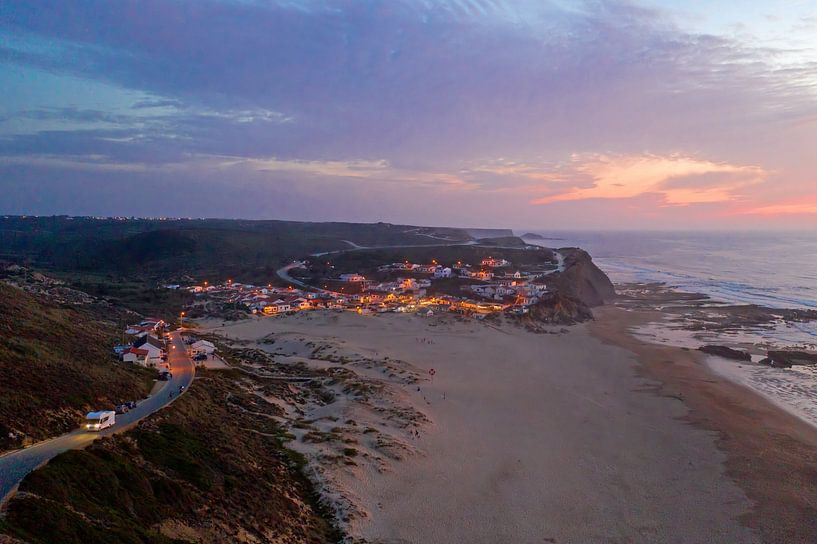Aerial photo of Monte Clerigo at sunset in the Algarve Portugal by Eye on You