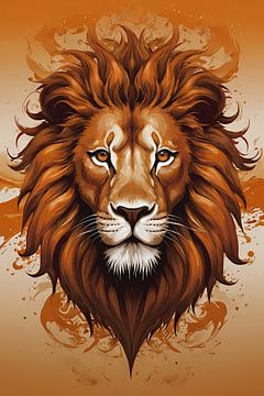 Royal Lion in Orange and Brown by De Muurdecoratie