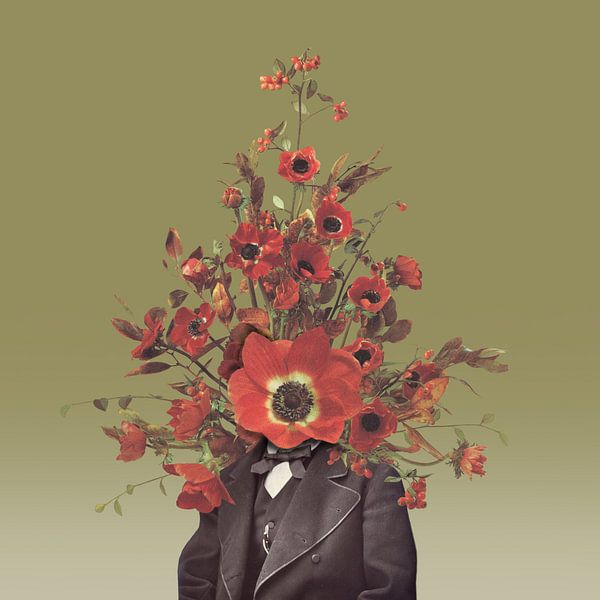 Autoportrait avec des fleurs 4 (fond ocre) par toon joosen