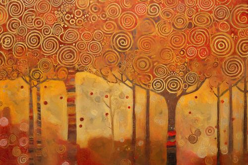 Spiraalvormige Bomen in Herfstkleuren