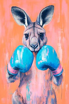 Boxing kangaroo in a blaze of colour by Poster Art Shop