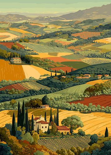 Schilderij van een heuvellandschap