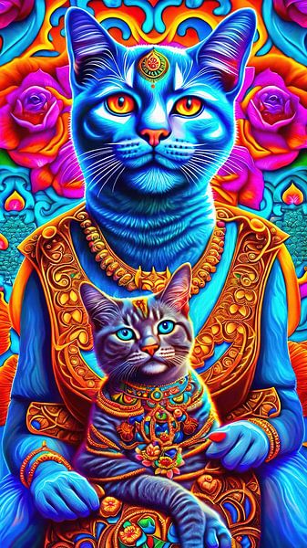 2 blue cats illustration by Laly Laura
