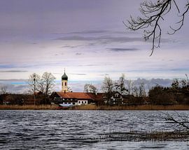 View over the Froschhauser lake to the church by ManfredFotos