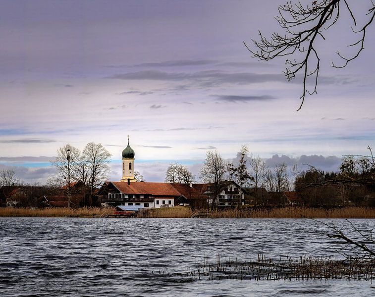 View over the Froschhauser lake to the church by ManfredFotos