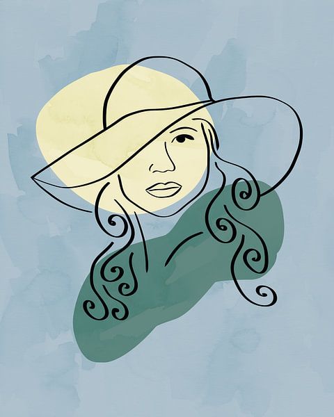 Gesicht mit Locken und einem Hut