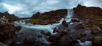 Öxarárfoss waterval (panorama) van Michael Bollen