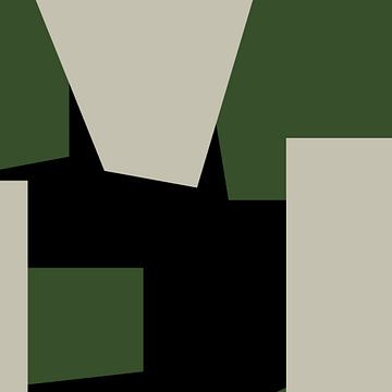 Geometrische Groene Zwarte Abstracte Vormen nr. 4 van Dina Dankers
